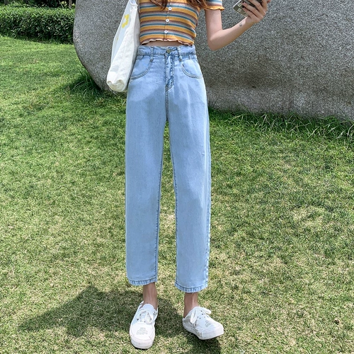 Джинсы, штаны, тонкая летняя одежда, свободный прямой крой, подходит для подростков, высокая талия