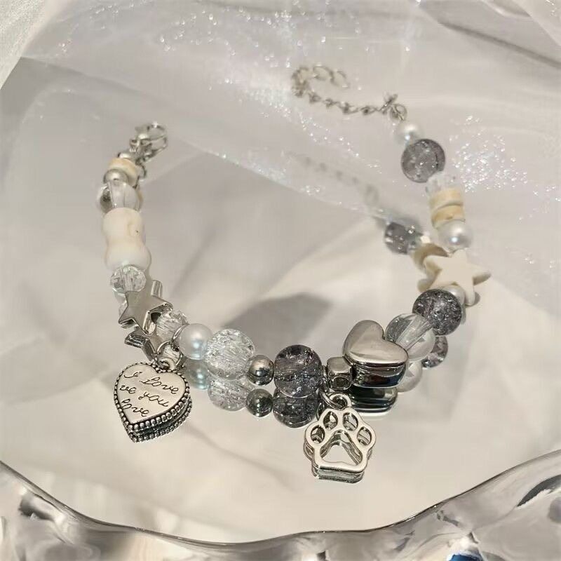 2025 New Style Deoxygenated Star Kitten Paw Bone Bracelet for Women ins Niche High-End DIY Handmade Beading
