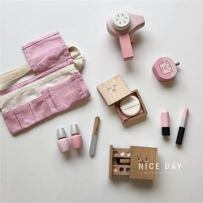 Korea ins children Cosmetics Color Makeup Boxes Lipstick Red Suit Little Girl Dressed as Home Wine Wood Toy Birthday Gift