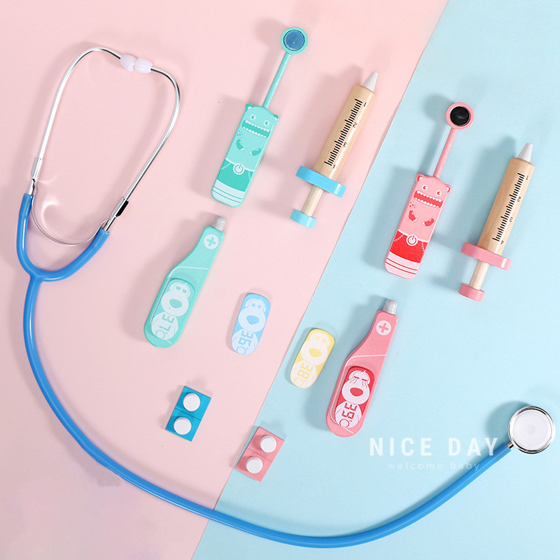 Korea ins and children's small doctor's toy sets a needle nurse to play the baby solid wood simulation medical kit