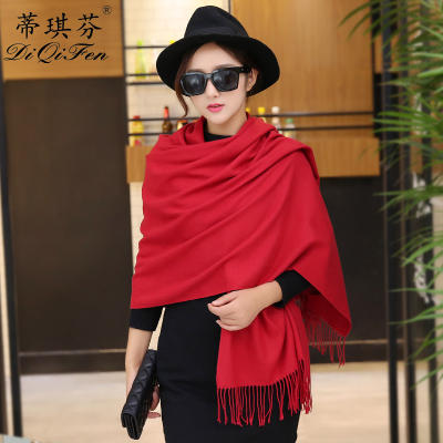 Solid color shawl for women in autumn and winter, suitable for both women and spring students. Thickened Korean version faux cashmere Chinese red scarf for men
