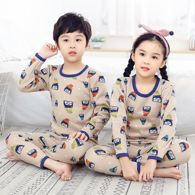 Mùa thu / đông childrens bộ đồ lót ấm áp cộng với nhung boy đáy bông áo len cô gái có kích thước dày cậu bé đồ ngủ vòng cổ lớn.