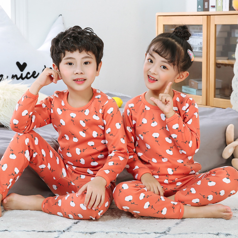 Mùa thu / đông childrens bộ đồ lót ấm áp cộng với nhung boy đáy bông áo len cô gái có kích thước dày cậu bé đồ ngủ vòng cổ lớn.