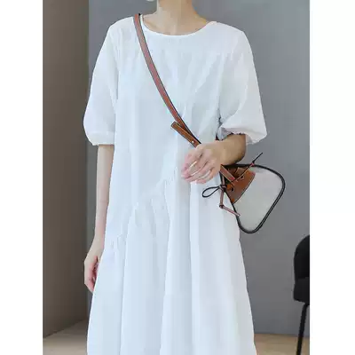 White dress 2021 summer New temperament loose thin age thin bubble sleeve design sense doll skirt