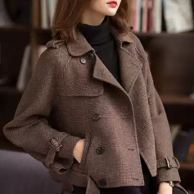High-end double-sided cashmere coat women's 2021 winter new Korean version of the small plaid wool short blazer