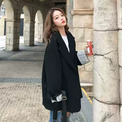 2021 autumn new black blazer female oversize Korean casual loose medium and long version suit top female