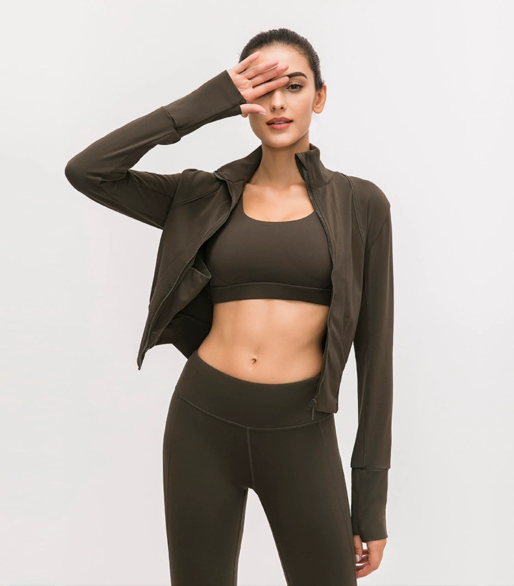 lulu vải hai mặt màu nude chùm chùm kiểu thể dục áo khoác dài tay nối áo khoác thể thao áo khoác cardigan ngoài trời - Áo khoác thể thao / áo khoác