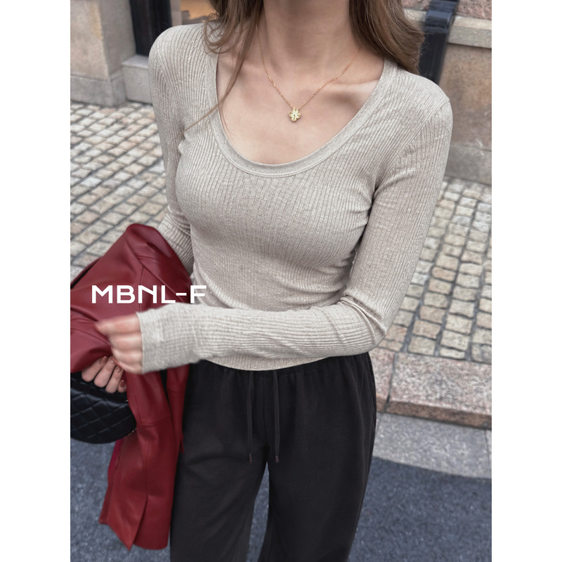 Mbnl-F Qin Lei Women's Clothing "Soft Velvet U-Shirt" Cashmere Blend Long-Sleeved Woolen Top Xy-6Mz2278