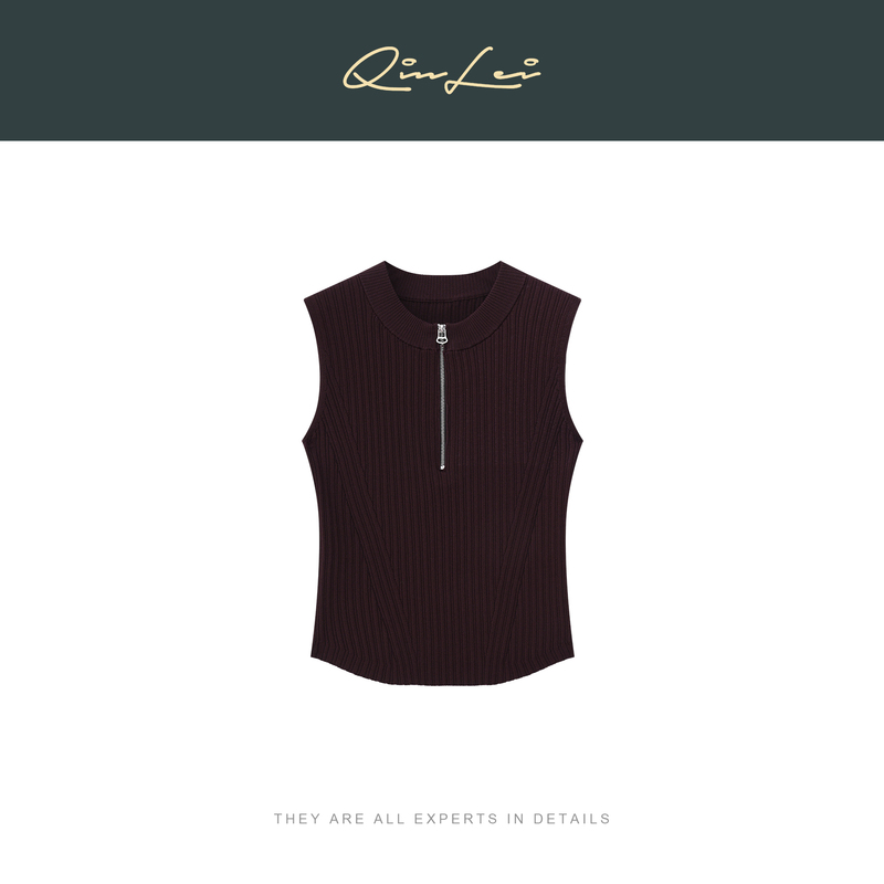 Mbnl-F Qin Lei Women's Clothing "Yayun Vest" Half-Zip Knit Sleeveless Vest Xy-Bx4010 Mbnl-F Qin Lei Women's Clothing "Yayun Vest" Half-Zip Knit Sleeveless Vest Xy-Bx4010