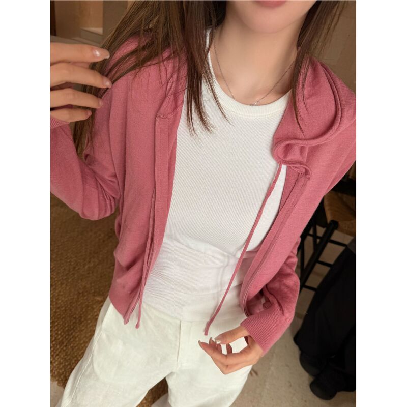 Mbnl-F Qin Lei Women's Clothing "Plain Pattern Hoodie" 16-Gauge Custom-Woven Cardigan Made of Sheep Wool Xm-Xmy8156