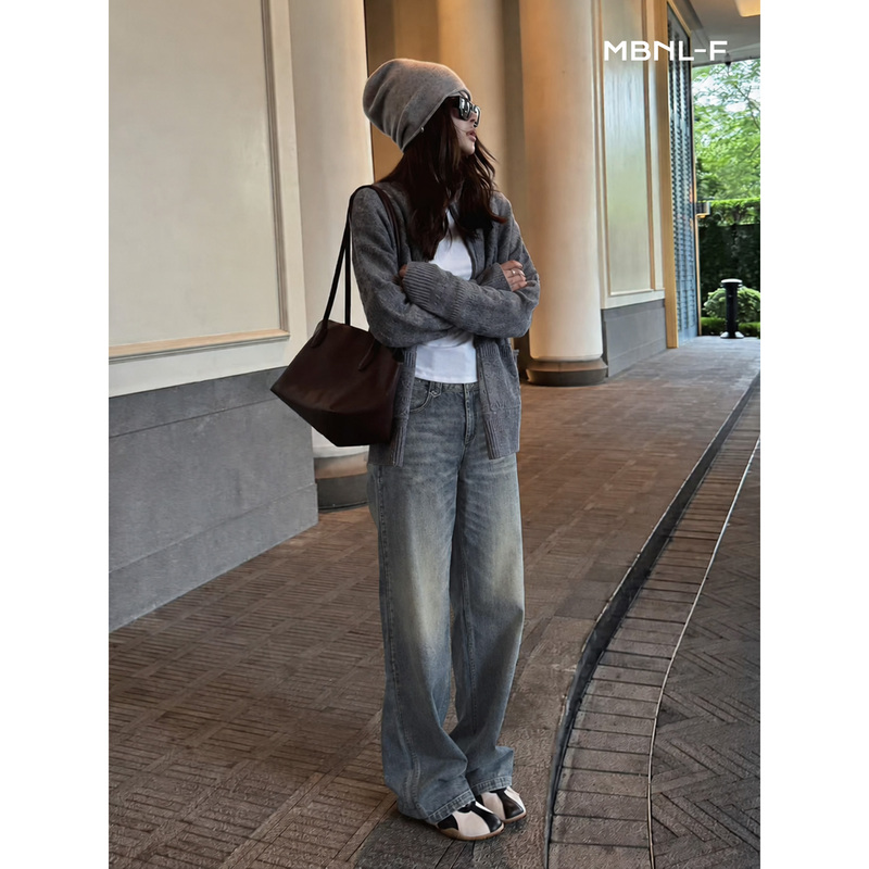 Mbnl-F/Qin Lei Women's Clothing "Vintage Blue Denim" Slightly Flared High-Waisted Vintage Blue Jeans Xy-Nz0006