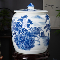 Jingdezhen ceramic rice cylinder water cylinder oil cylinder 30 catties 50 catties household sealed moisture-proof storage tank flour cylinder with lid