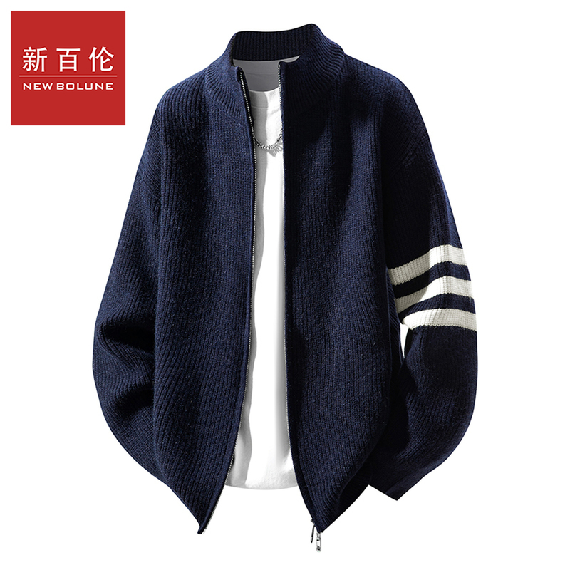 New Balance Men's Stand-Up Collar Zip-Up Knit Sweater Jacket 2026 Autumn New Style Loose Lazy Style Striped Sweater New Balance Men's Stand-Up Collar Zip-Up Knit Sweater Jacket 2026 Autumn New Style Loose Lazy Style Striped Sweater