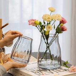 High-End Light Luxury Vase Decoration for Living Room, Flower Arrangement, Dried Flowers, Dining Table, Roses, Fresh Flowers, Hydroponic, Water-Cultured, Transparent Vessel, Small