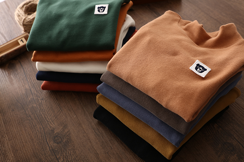 Mùa thu và mùa đông trẻ em áo sơ mi cổ cao nửa cổ trong áo phông bé trai cotton dài tay áo thun bé trai dày cổ nhỏ quần áo mùa thu cao cửa hàng quần áo trẻ em