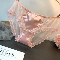 Mu Dian Fensha new product summer hollow mesh silk satin fabric seamless comfortable transparent underwear women sexy three