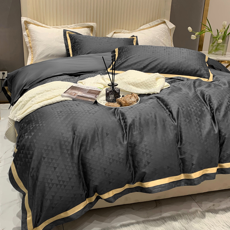 Minimalist light and luxurious 4 pieces full cotton pure cotton jacquard long suede cotton quilting quilt cover bed linen Single double bed with supplies