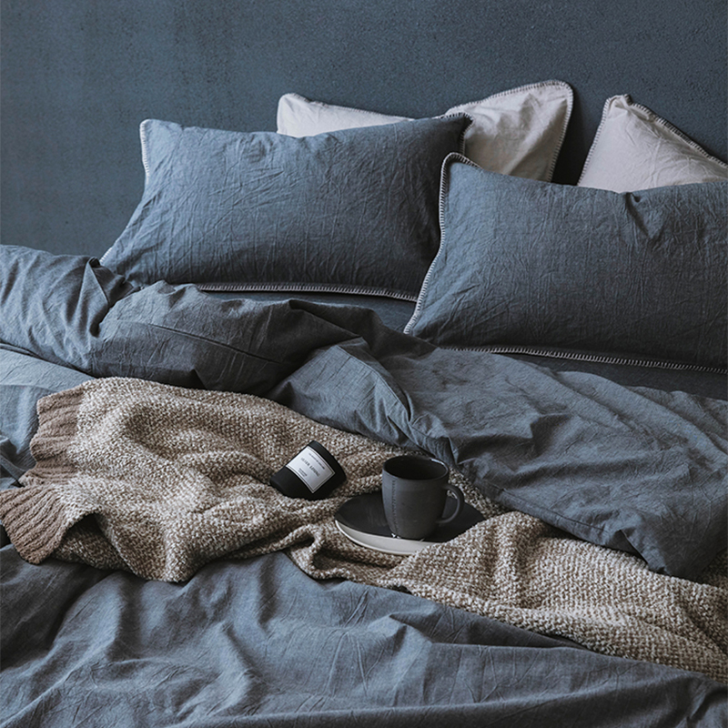 Nordic wind minimalist around four sets of home washed cotton quilts for spring autumn cotton linen linen pure cotton full cotton bed