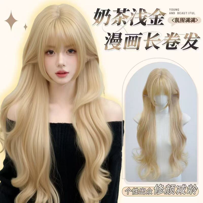 Floral Style Long Curly Wig for Women, 85cm, Natural Light Blonde, Stylish Long Curly Full Head Wig