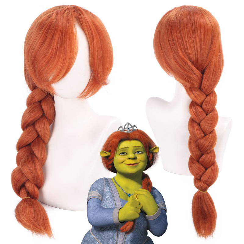 Cat Eight Shrek Princess Fiona Same Style Cos Wig Orange-Red Single Ponytail Braided Hair