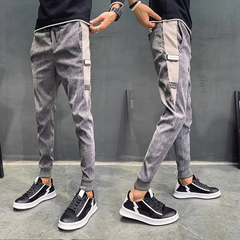 Autumn Winter Pants Male Korean version trendy with small feet casual pants plus suede trousers Chauffo Damp Light Core Suede Pants