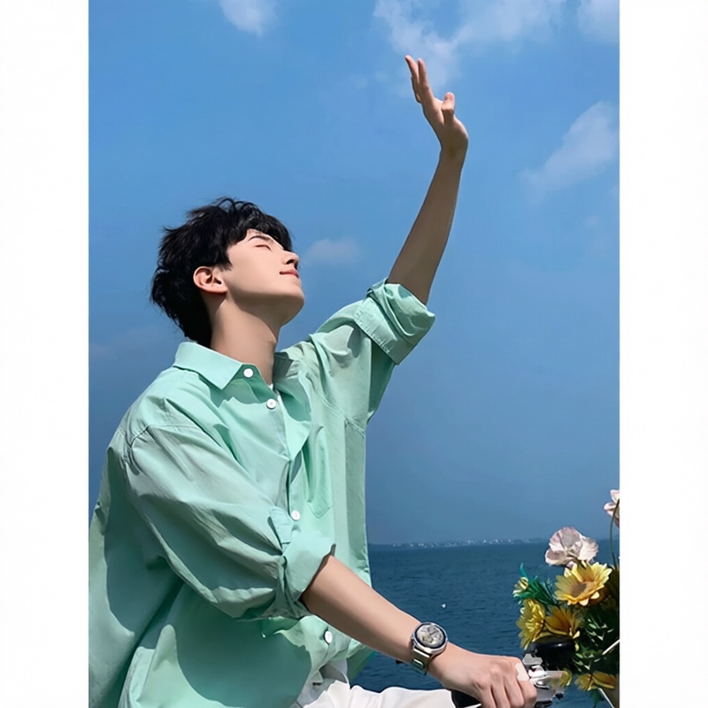 Mint Manbo Green Long-Sleeved Shirt for Men, Summer Sunshine Clean Style Men's Shirt, Beach Vacation Sun Protection Jacket Mint Manbo Green Long-Sleeved Shirt for Men, Summer Sunshine Clean Style Men's Shirt, Beach Vacation Sun Protection Jacket