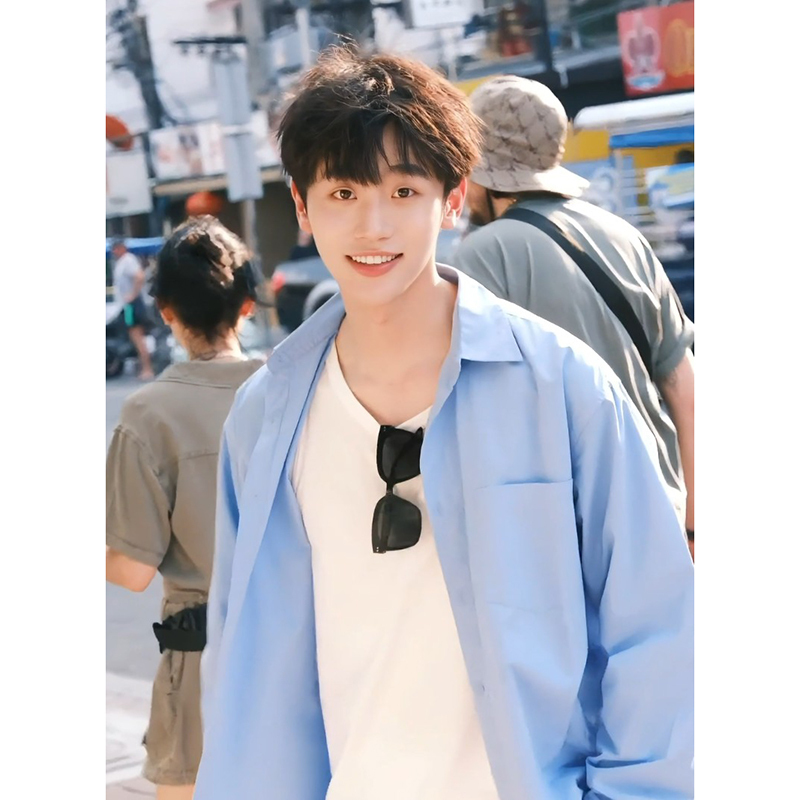 Youthful Blue Shirt for Men, Spring and Autumn Style, Cool and Handsome, College Style, Sunny Boy Long-Sleeved Shirt, Early Spring Jacket, Trendy