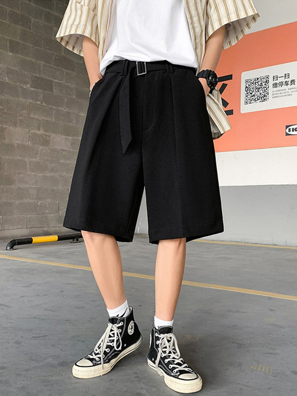 Black Suit Shorts for Men, Summer Loose Fit, Knee-Length, Boys' Five-Sixths Length Dk Dress Pants, High-End Men's Clothing, Cool and Stylish Pants