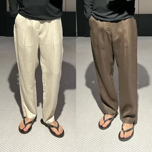 Мужские летние легкие и тонкие дышащие шелковые штаны для отдыха, изысканный стиль, свободный прямой крой