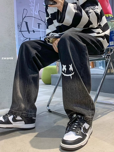 Штаны, ретро прямые свободные джинсы, в американском стиле, осенние