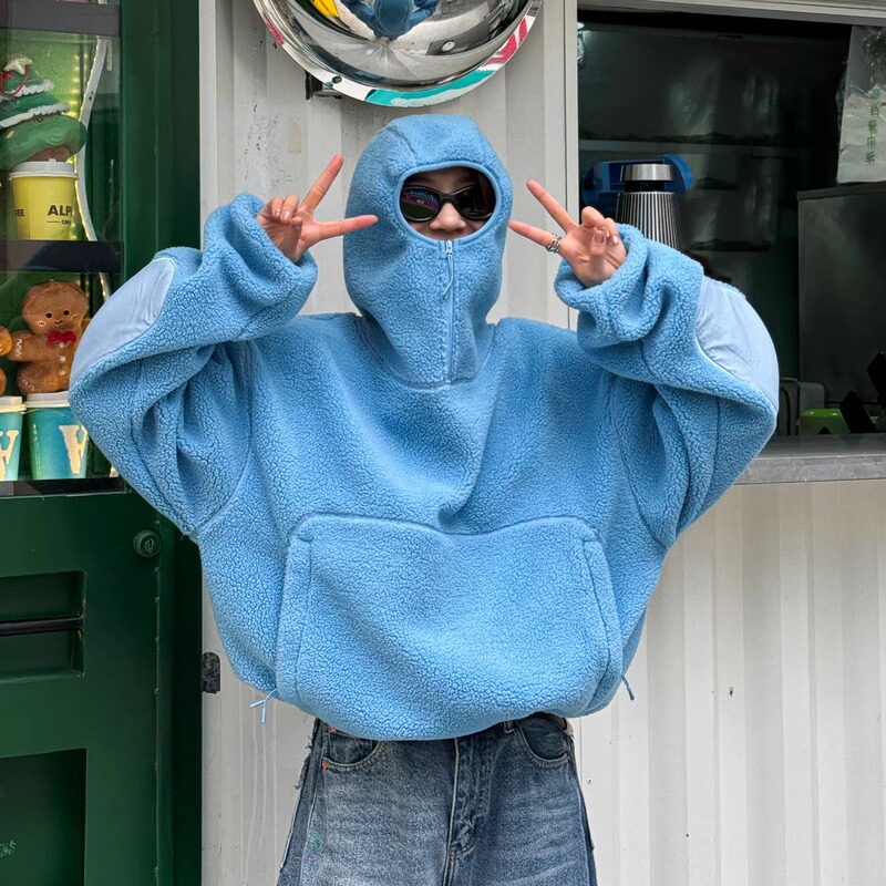 Sky Blue Casual Silhouette Fleece Sweatshirt, Warm and Thick Hooded Top Xiaop-Z3468 Sky Blue Casual Silhouette Fleece Sweatshirt, Warm and Thick Hooded Top Xiaop-Z3468