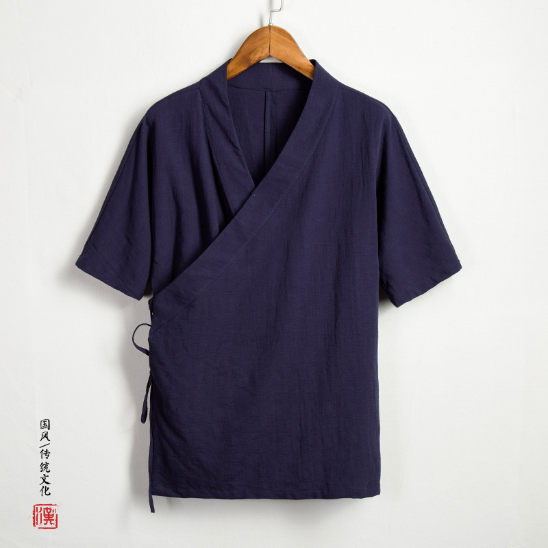 Vintage ngắn tay nút xuống áo sơ mi mùa hè mỏng Han quần áo retro nhà phù hợp với zen Tang thanh niên trà áo khoác hàng đầu