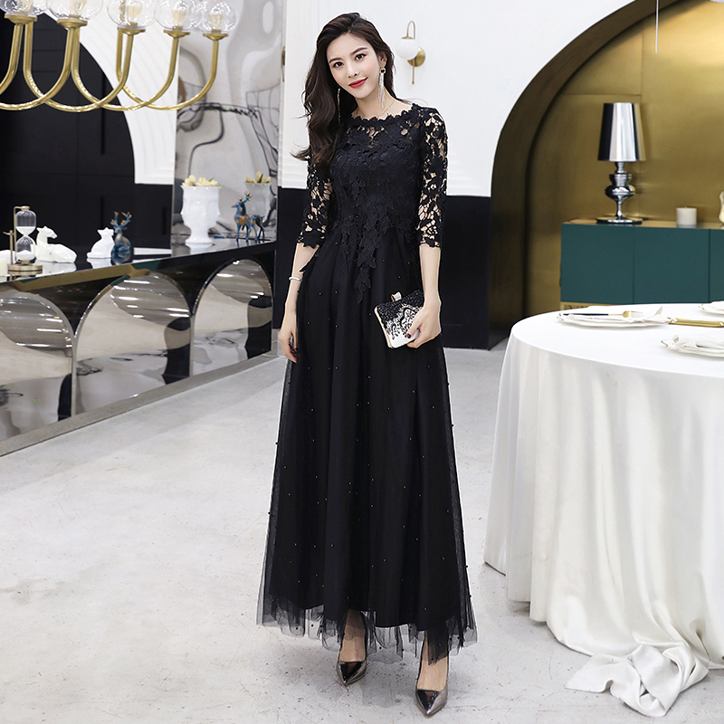 Black Evening Dress for Women 2026 New Style High-End Plus Size Fat mm Host Performance Dress Art Exam Adult Ceremony Dress