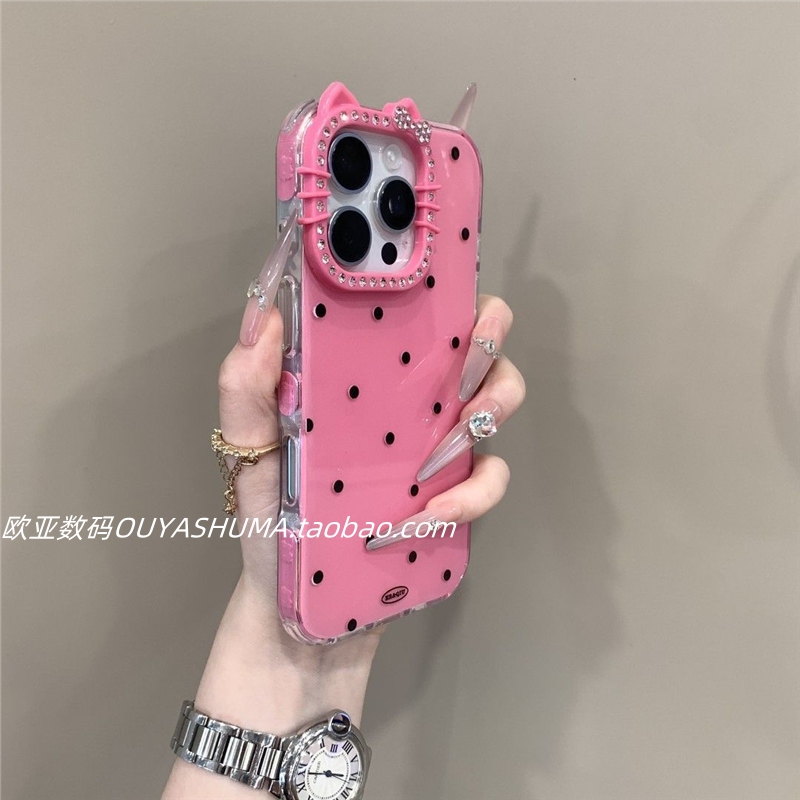 High-Appearance Value Kitty Glitter Lens Jelly Rose Red iPhone 16 Phone Case Apple 15 Solid Color 14 Women's 13 New