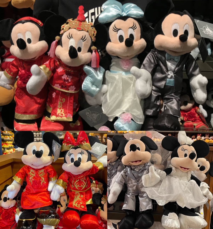 Shanghai Disney Mickey and Minnie Couple Plush Dolls Wedding Dress Dolls Wedding Car Wedding Bed Dolls