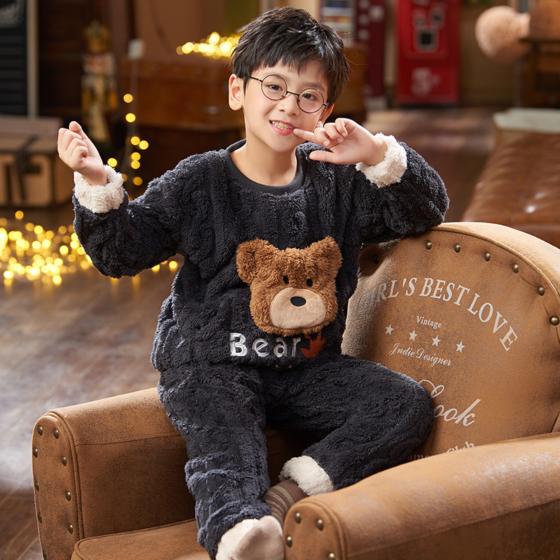 Children's pyjamas Coral Suede Winter Boy Thickened child Home Home Suits CUHK Children Warm Flannel Suede Suit