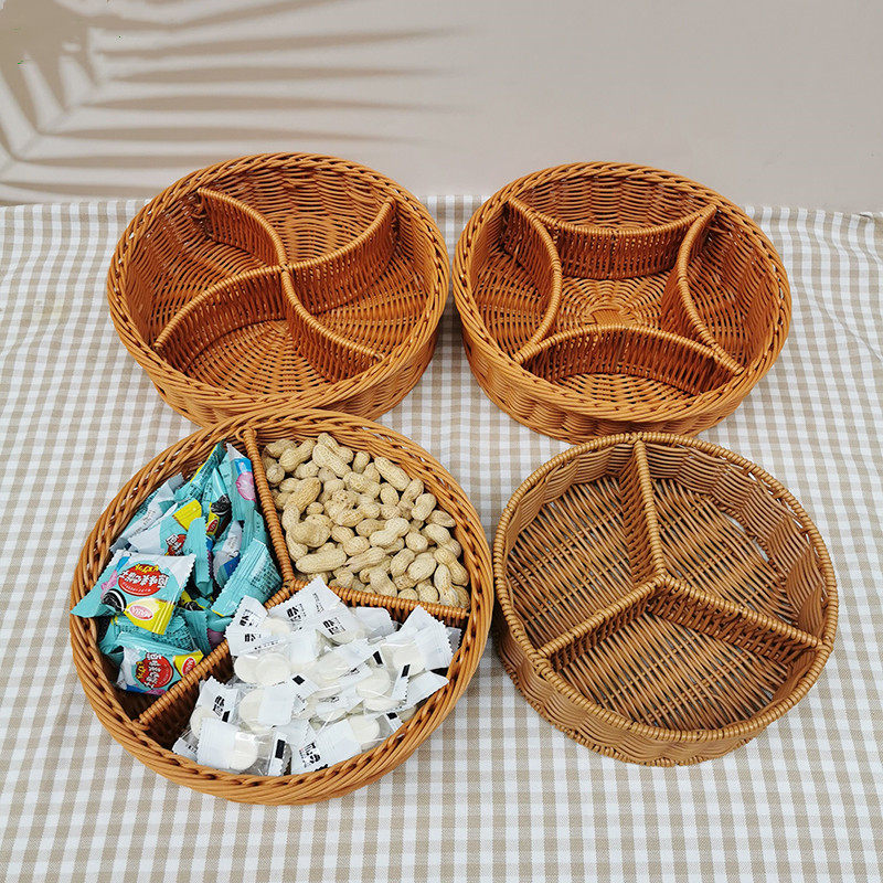 Japanese-style fruit plate multi-grid living room coffee table imitation rattan snack basket dried fruit plate Chinese-style large round household fruit basket