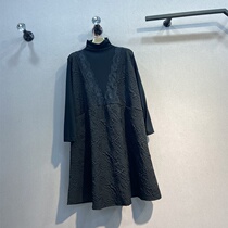 Autumn and winter plus size female lace stitching thread high collar A version foam cotton show high and thin age age Net red dress