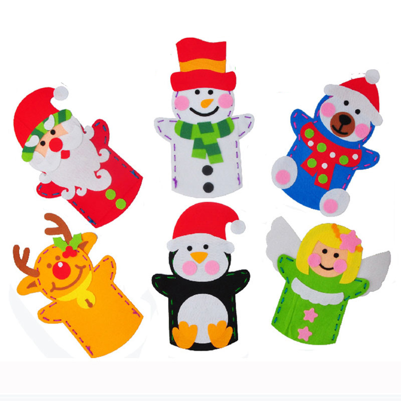 Christmas Children Unwoven Fabric Hand Puppet Toys Unwoven Cartoon Gloves Cloth Art Doll Handmade DIY Material Bag