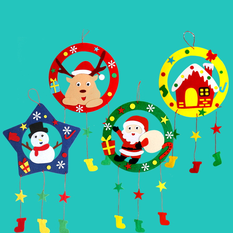 Christmas Gifts Children Unwoven Fabric Flower Rings Hanging Accessories Door Hanging Decoration Kindergarten Handmade Diy Making Material Bag