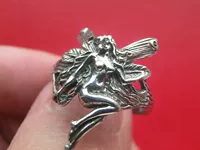 Angel silver leaf round closed ring on the left