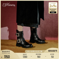 73Hours womens shoes first stage new rhinestone round toe thick bottom fashion short boots black boots women