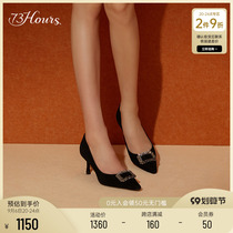 73Hours womens shoes Rachel summer rhinestone square buckle pointed black high heels womens stiletto shoes