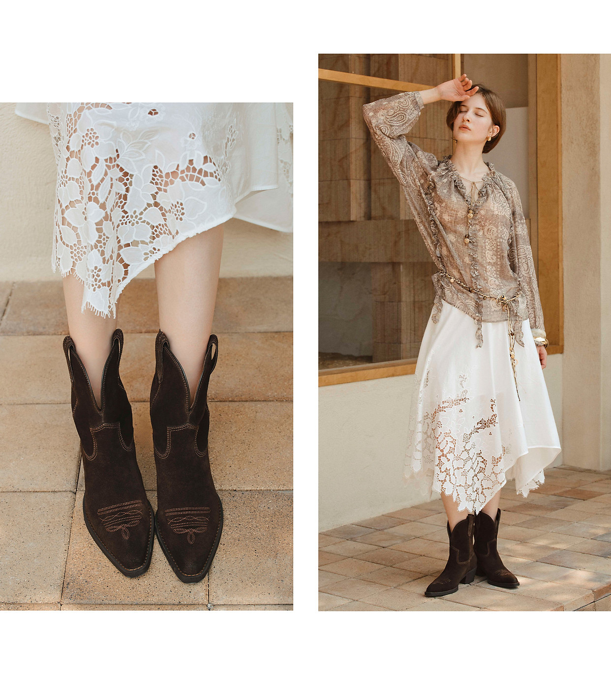 Западные Boots 73hours女鞋旷野玫瑰冬季新款尖头西部牛仔靴女游牧风显瘦短靴子