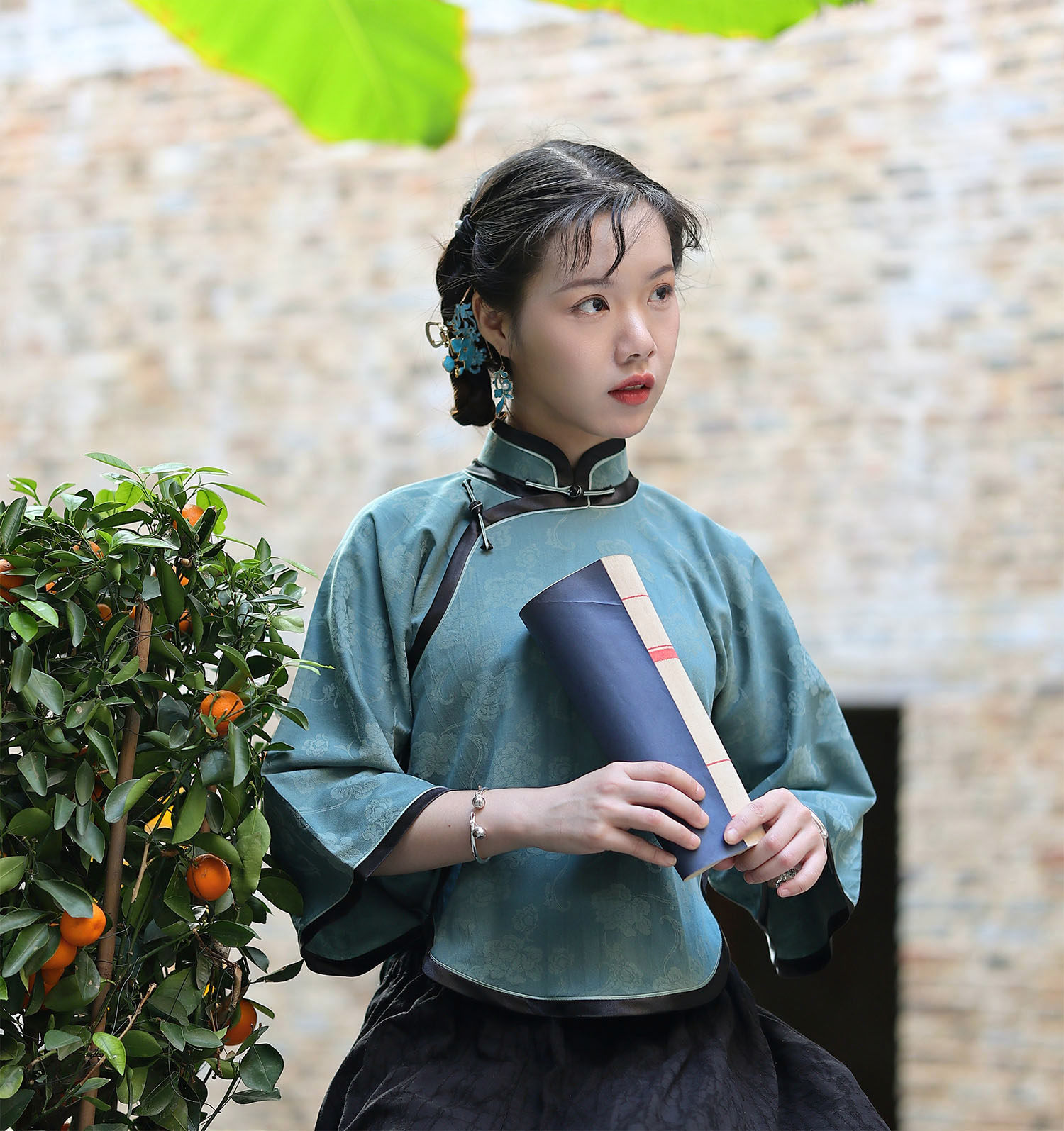 松煙墨色】民国レトロ調 ラウンドヘムチャイナブラウス - ショップ