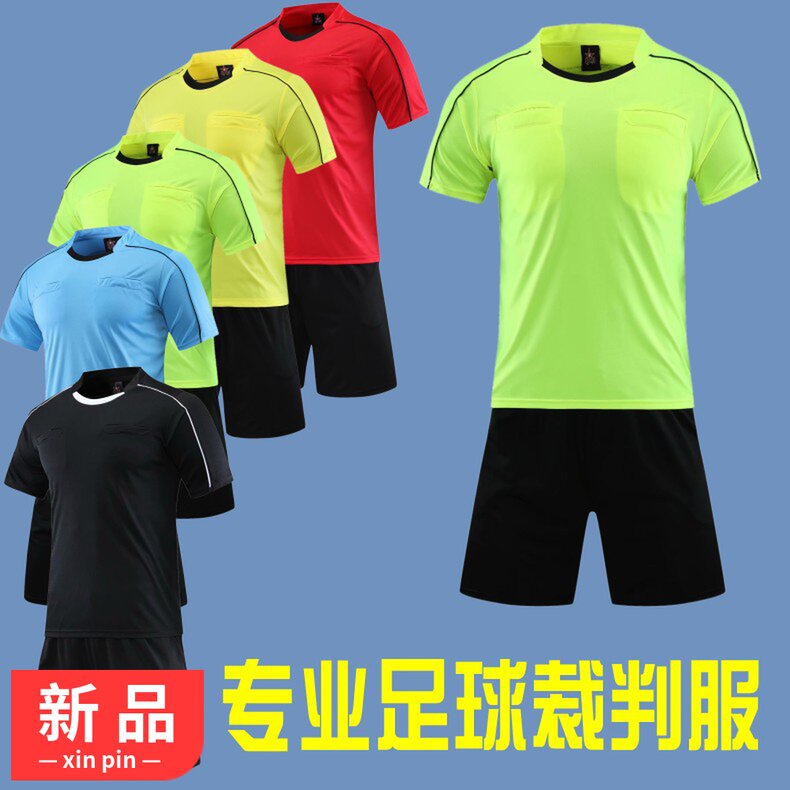 The new soccer referee suit set male collegiate sports professional competition suit short sleeve training jersey print letter