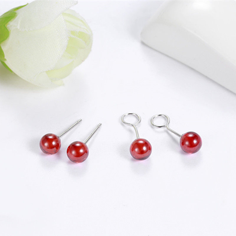 99 Pure Silver Ear Nail 2022 New Tide Women Red Pomegranate Stones Small Delicate Ear Earrings Earrings Earrings Earrings