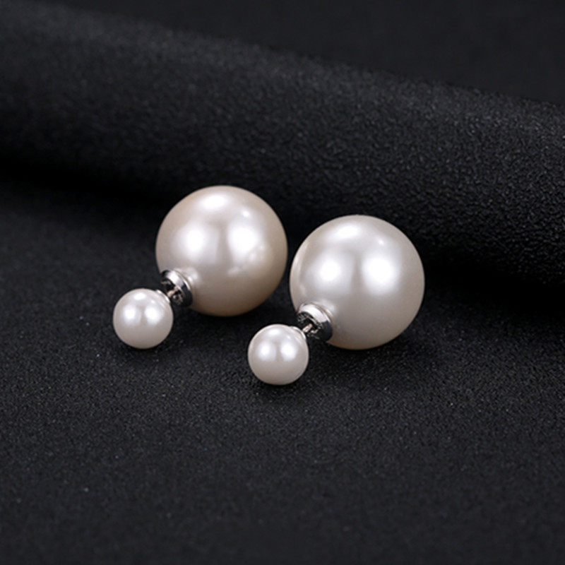 925 silver imitation pearl stud earrings female size double-sided earrings Korean, Japanese and Korean version of fashion temperament front and rear ear jewelry