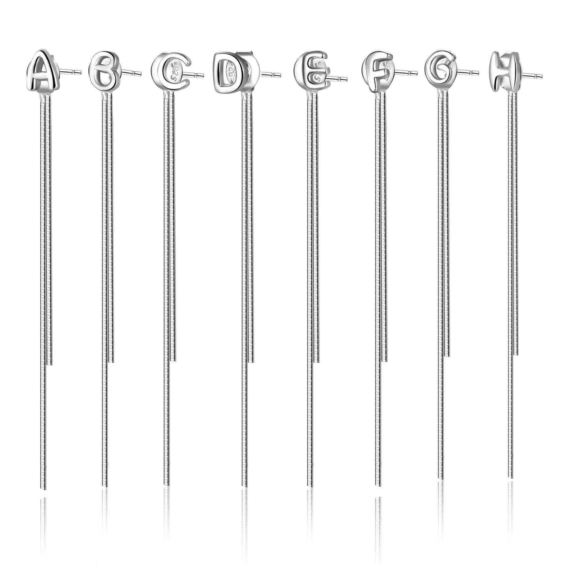 Sterling silver earrings earrings Korean temperament letters A pair of super fairy face thin earrings net red tassel earrings