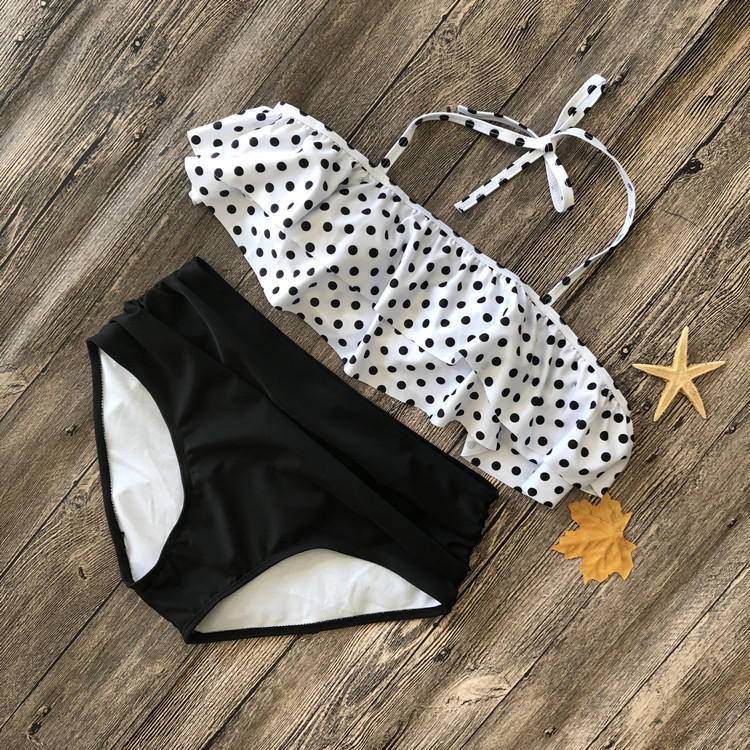 2019 mới châu Âu và Mỹ in bikini eo cao nhiều màu áo tắm bikini nữ xù áo tắm kích thước lớn - Bikinis ao tam dep